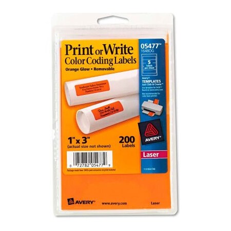 Avery Avery Print or Write Removable Color-Coding Laser Labels, 1 x 3, Neon Orange, 200/Pack 5477